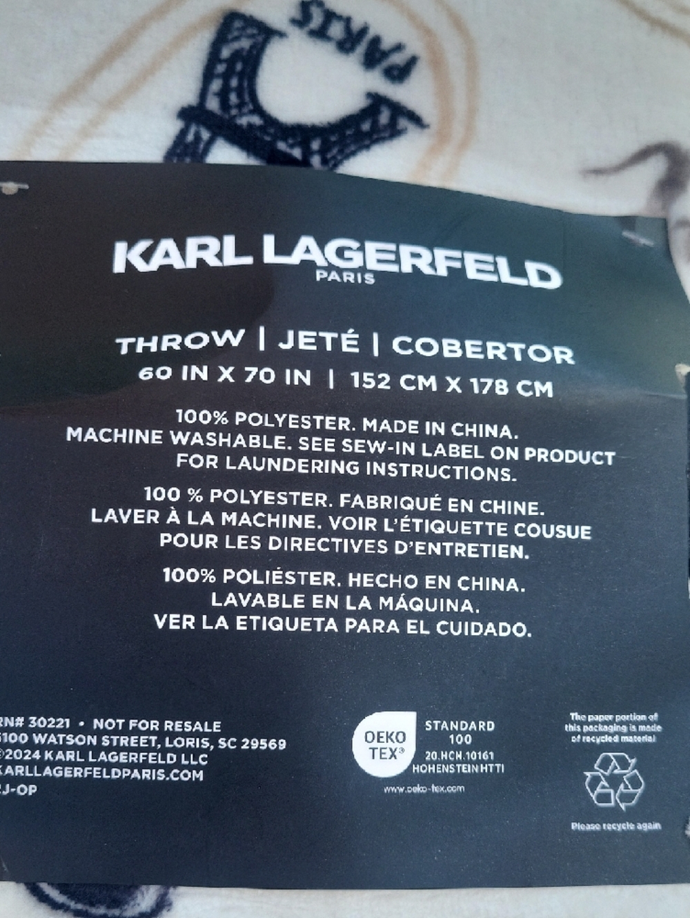 Karl Lagerfeld Black & White Milky Plush Throw Packaging - Picture 5 of 8